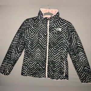 The North Face Jacket Girls M 10/12 Reversible Mossbud Fleece Black Pink Puffer